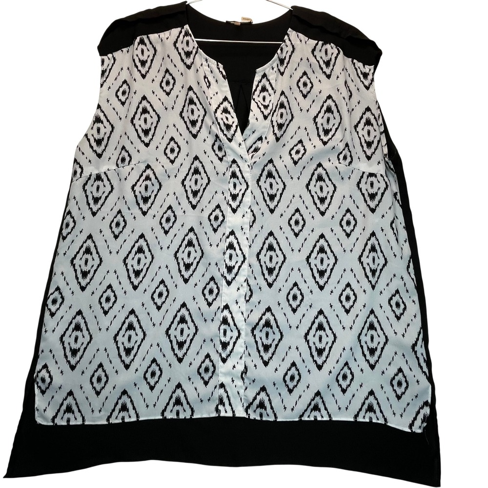 Milani Sleeveless‎ Top Women XL Black White Ikat Sheer Layer Office Professional